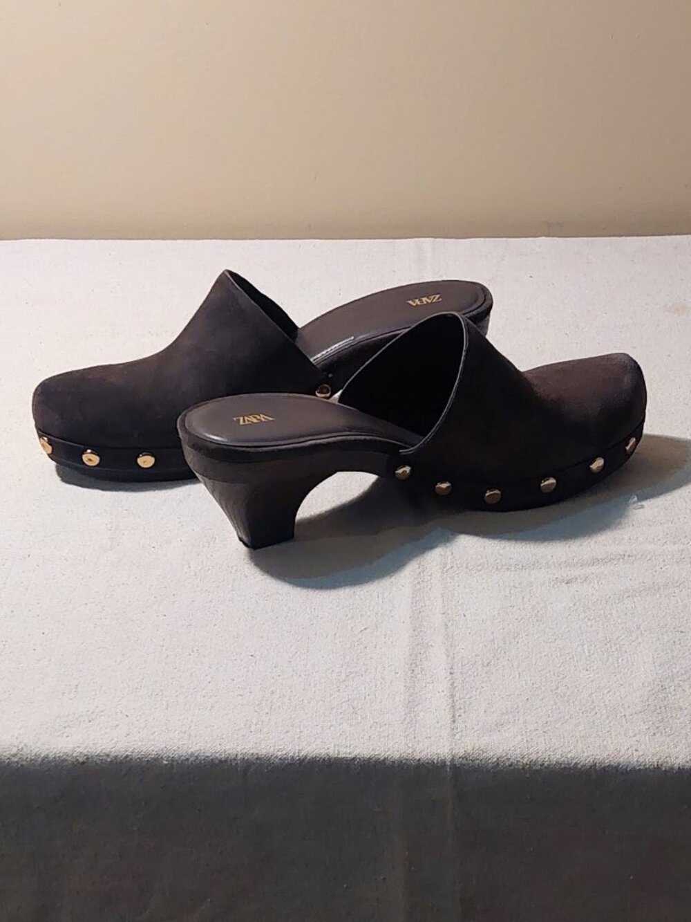 Zara Black Studded Suede Mules